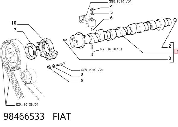 Árvore distribuidora de motor 98466533 Fiat/Alfa/Lancia