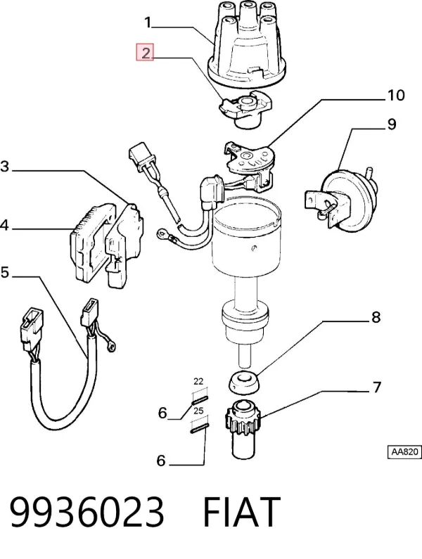 Slider (rotor) de distribuidor de ignição, distribuidor 9936023 Fiat/Alfa/Lancia