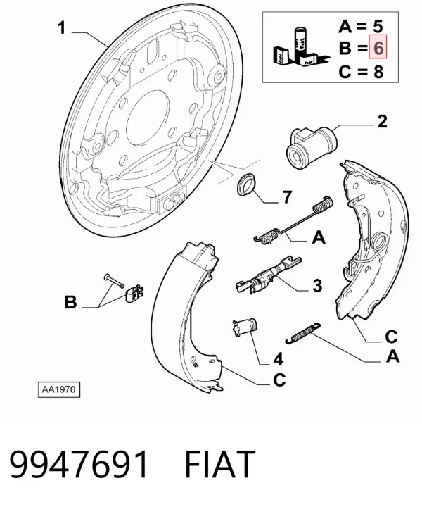 Kit de montagem das sapatas traseiras de tambor 9947691 Fiat/Alfa/Lancia