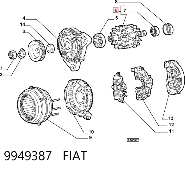 Induzido (rotor) do gerador 9949387 Fiat/Alfa/Lancia