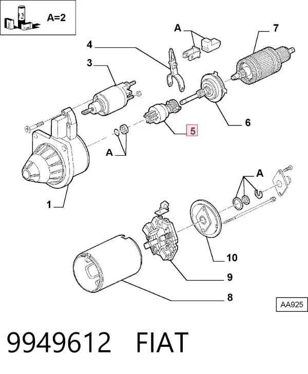 Roda-livre do motor de arranco 9949612 Fiat/Alfa/Lancia