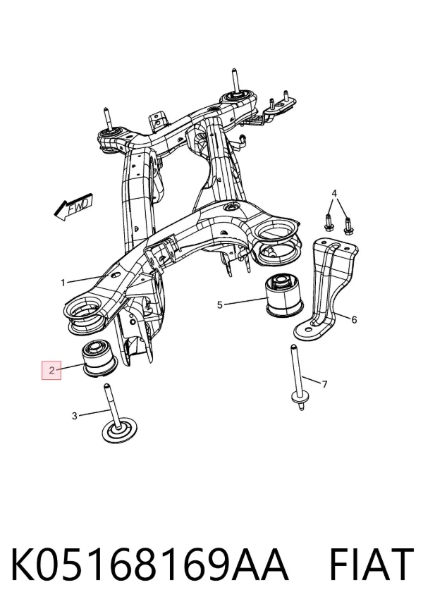 Bloco silencioso de viga traseira (de plataforma veicular) K05168169AA Fiat/Alfa/Lancia