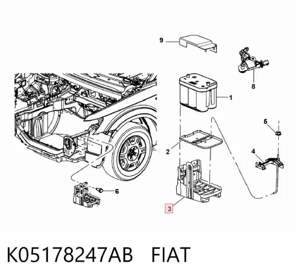 Fixação (suporte) de bateria recarregável K05178247AB Fiat/Alfa/Lancia