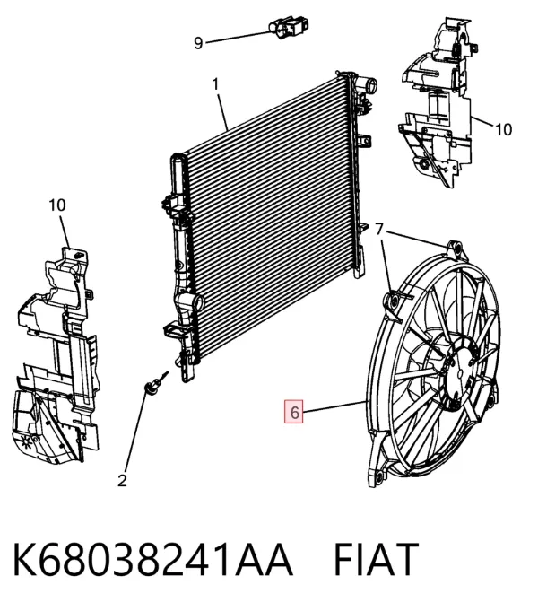 Ventilador elétrico de esfriamento montado (motor + roda de aletas) K68038241AA Fiat/Alfa/Lancia