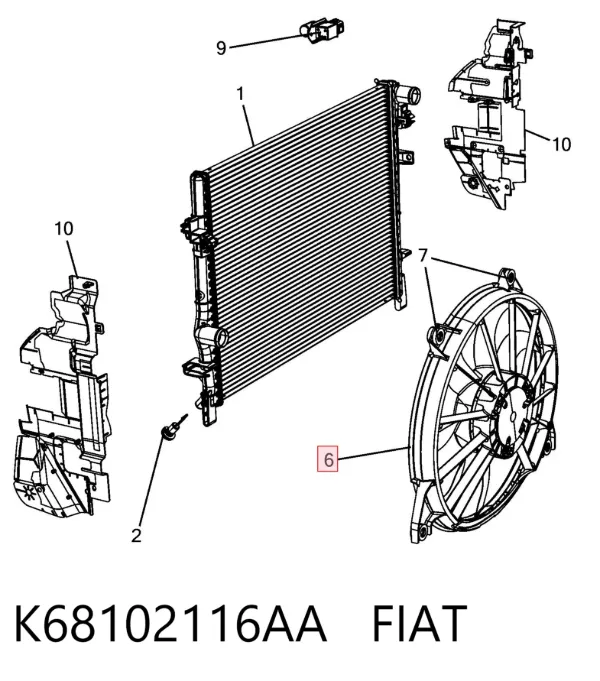 Ventilador elétrico de esfriamento montado (motor + roda de aletas) K68102116AA Fiat/Alfa/Lancia