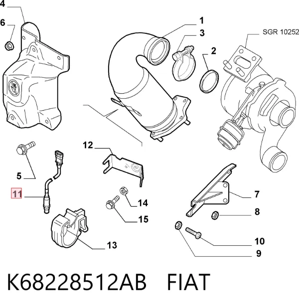 Sonda lambda, sensor de oxigênio até o catalisador K68228512AB Fiat/Alfa/Lancia