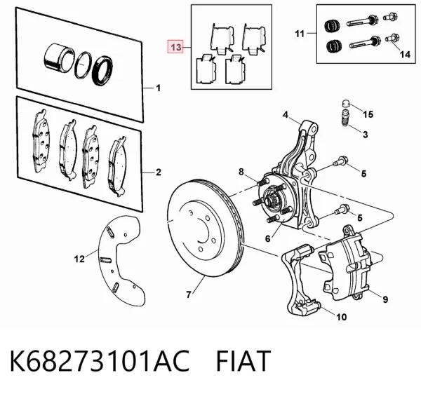 Sapatas do freio traseiras de disco K68273101AC Fiat/Alfa/Lancia