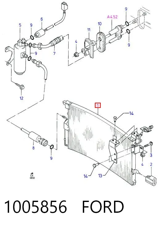 Radiador de aparelho de ar condicionado 1005856 Ford