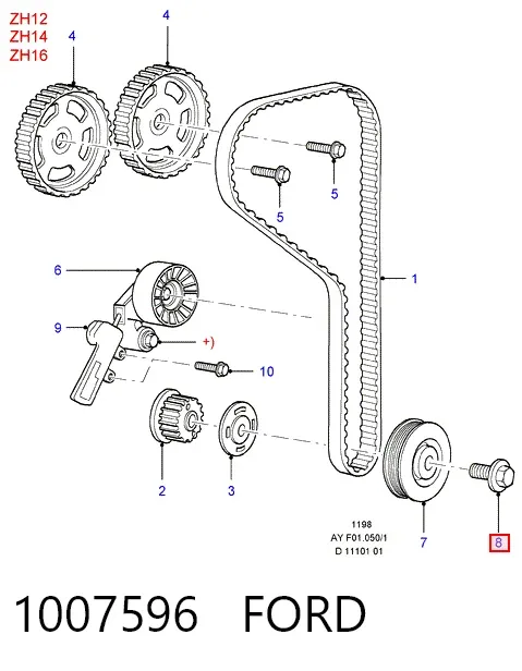 Parafuso da polia de cambota 1007596 Ford