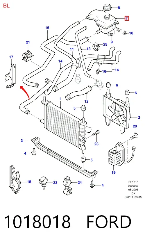 Tanque de expansão do sistema de esfriamento 1018018 Ford