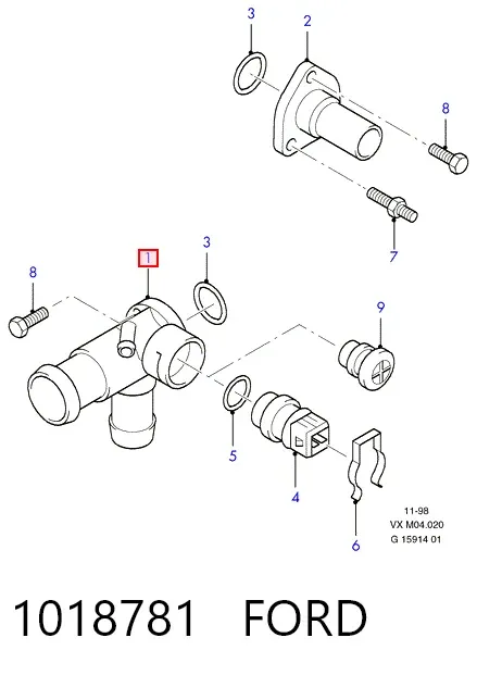 Flange do sistema de esfriamento (união em T) 1018781 Ford