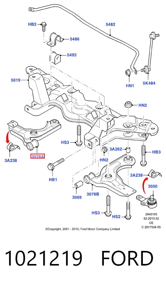 Braço oscilante inferior direito de suspensão dianteira 1021219 Ford
