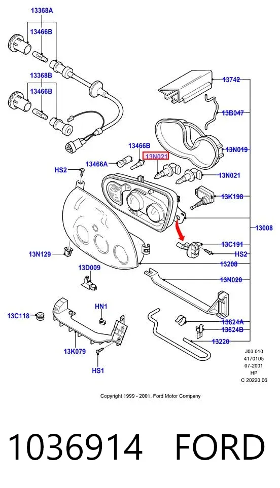 Lâmpada halógena 1036914 Ford