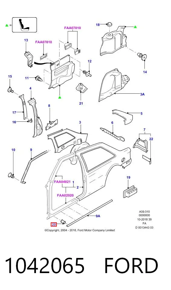 Braçadeira (cápsula) de fixação de moldura da porta 1042065 Ford