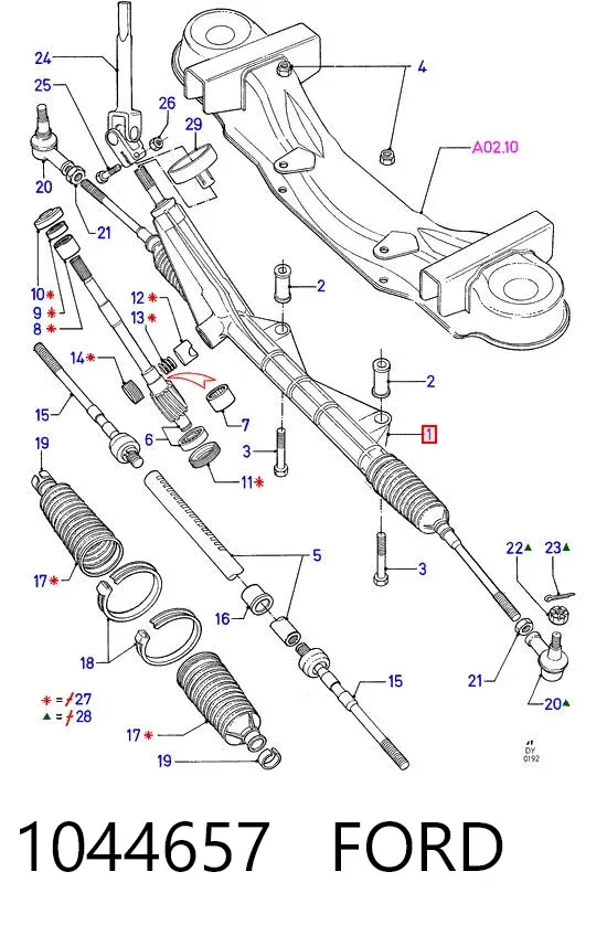 Cremalheira da direção 1044657 Ford