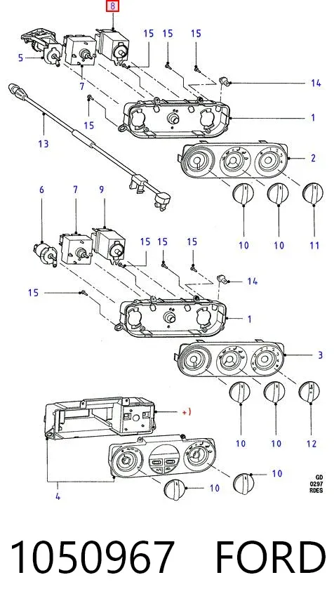 Unidade de controlo dos modos de aquecimento/condicionamento 1050967 Ford