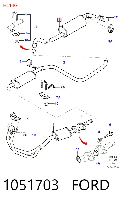 Silenciador, parte traseira 1051703 Ford