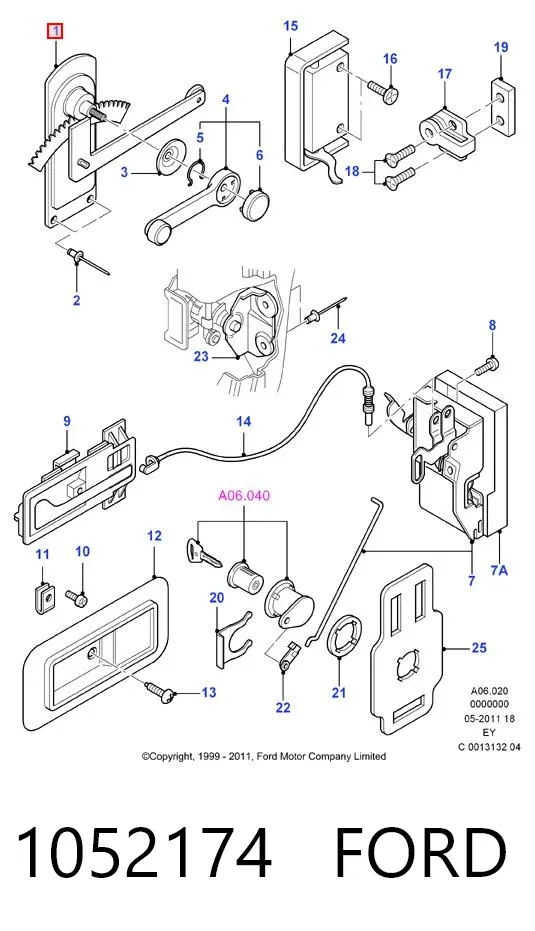 Mecanismo de acionamento de vidro da porta dianteira direita 1052174 Ford