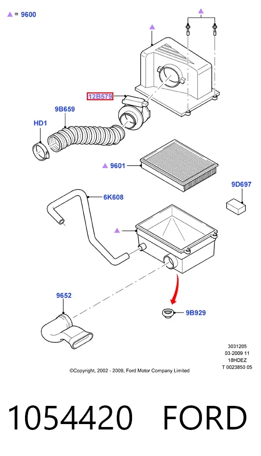 Sensor de fluxo (consumo) de ar, medidor de consumo M.A.F. - (Mass Airflow) 1054420 Ford