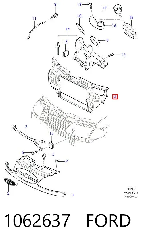 Suporte do radiador montado (painel de montagem de fixação das luzes) Volkswagen Sharan I