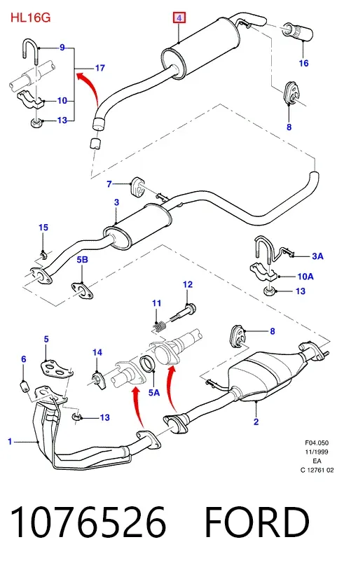 Silenciador, parte traseira 1076526 Ford