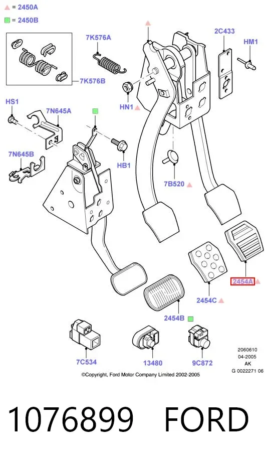 Placa sobreposta de pedal de embraiagem 1076899 Ford
