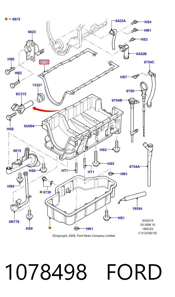 Vedante de panela de cárter do motor 1078498 Ford