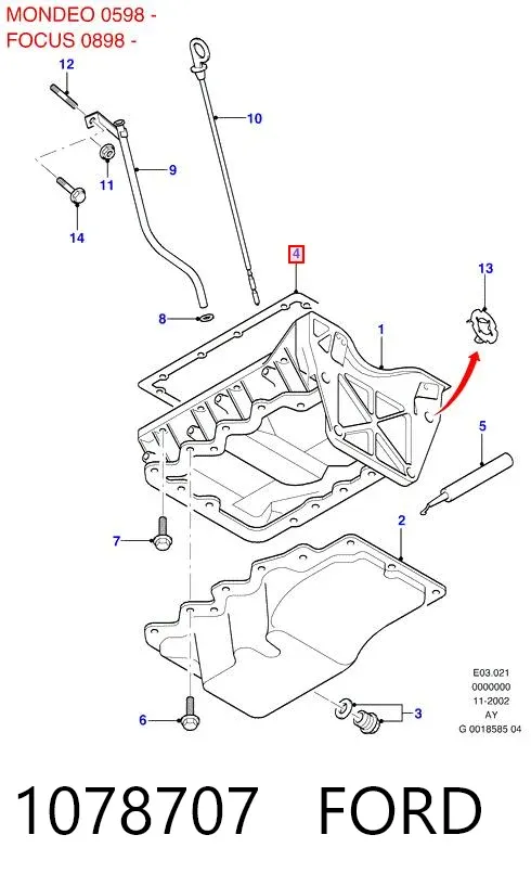 Vedante de panela de cárter do motor 1078707 Ford