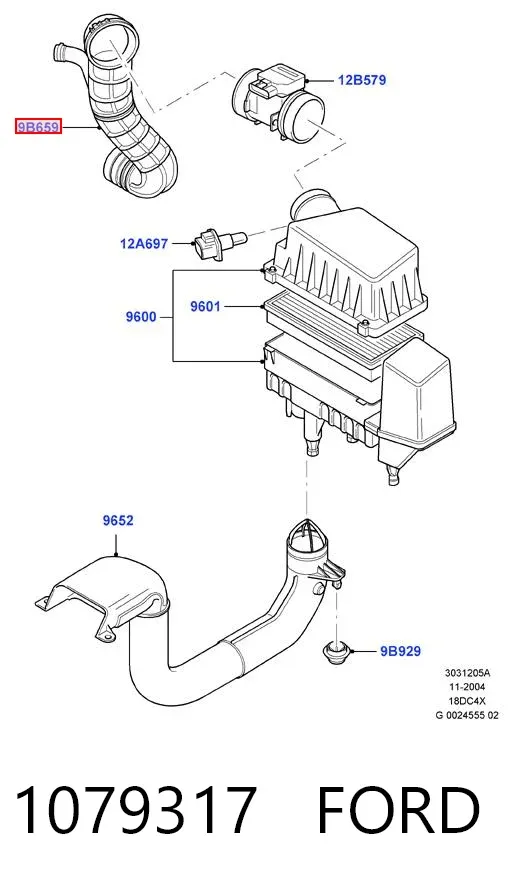Cano derivado de ar do medidor de consumo do ar 1079317 Ford