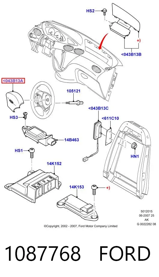 Cinto de segurança (AIRBAG) de condutor 1087768 Ford