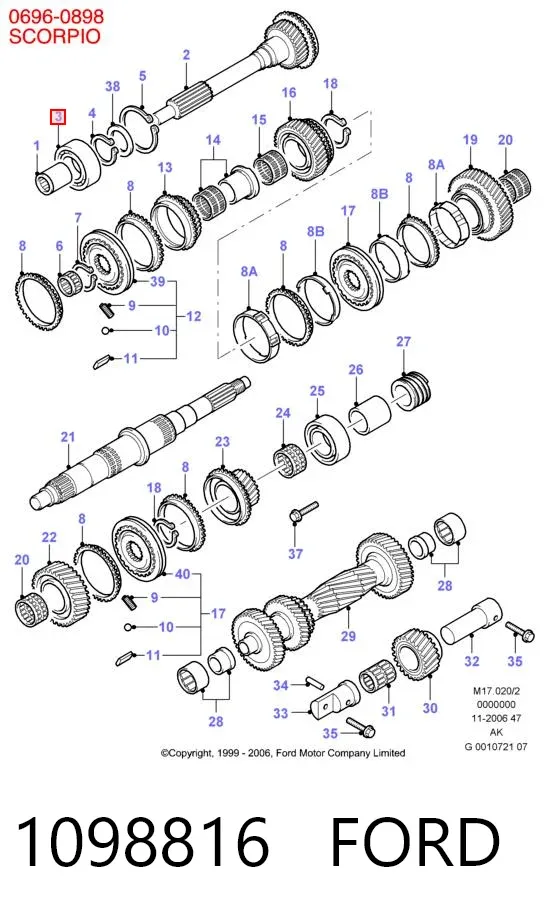 Rolamento de suporte da árvore primária da Caixa de Mudança (rolamento de centragem de volante) 1098816 Ford