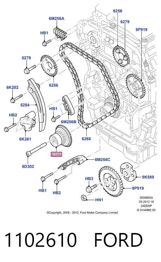 Engrenagem de cadeia da roda dentada de acionamento de cambota de motor Ford Transit V