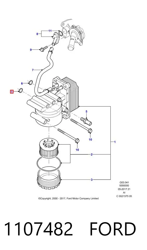 Vedante anular de trocador de calor de óleo 1107482 Ford