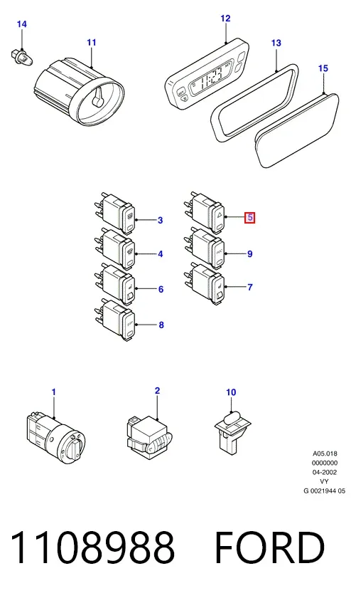 Botão de ativação do sinal de emergência 1108988 Ford