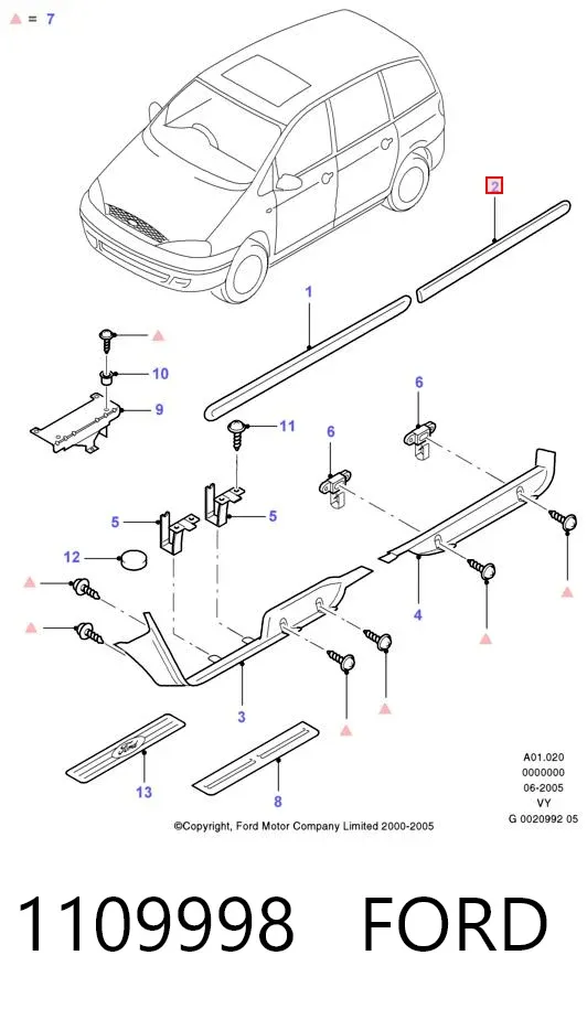 Moldura da porta traseira direita 1109998 Ford