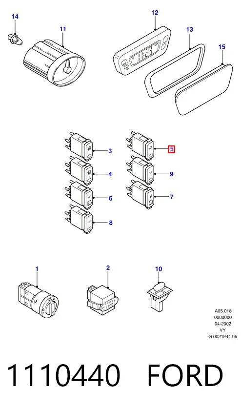 Botão de ativação do sinal de emergência 1110440 Ford