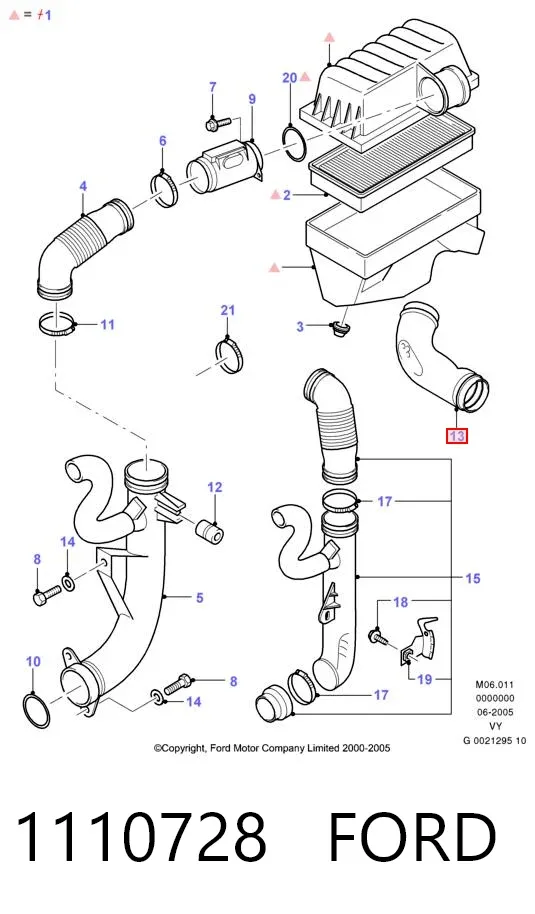 Cano derivado de ar, entrada de filtro de ar 1110728 Ford
