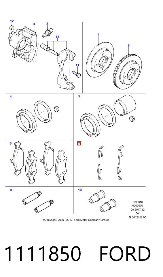 Kit de molas de fixação de sapatas de disco dianteiras 1111850 Ford