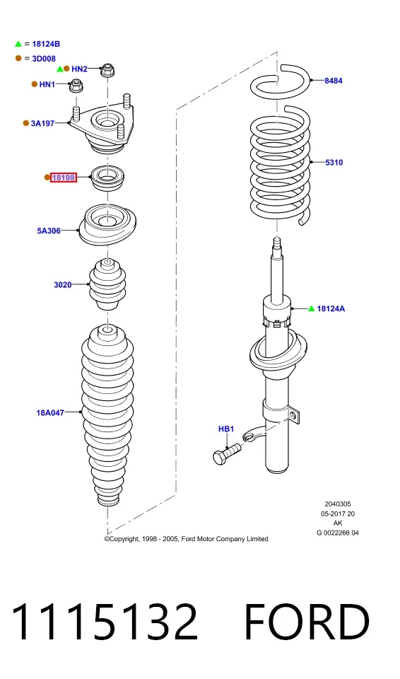 Rolamento de suporte do amortecedor dianteiro 1115132 Ford