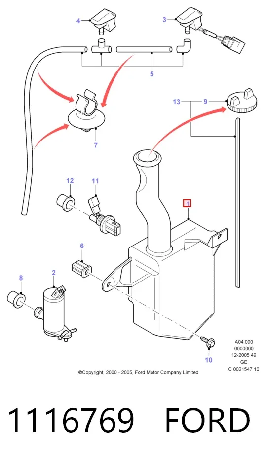Tanque de fluido para lavador de vidro Ford Mondeo III