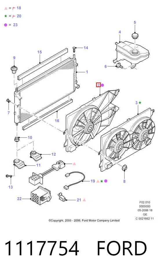 Difusor do radiador de esfriamento, montado com motor e roda de aletas 1117754 Ford