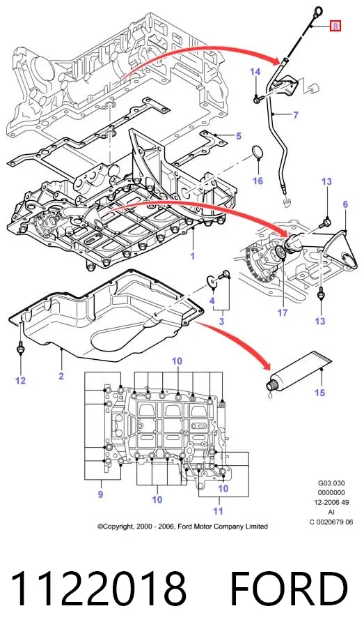 Sonda (indicador) do nível de óleo no motor 1122018 Ford