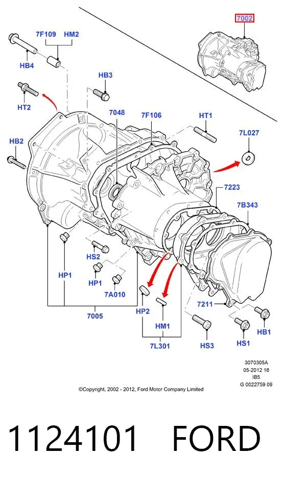 Caixa de Mudança montada (caixa mecânica de velocidades) 1124101 Ford