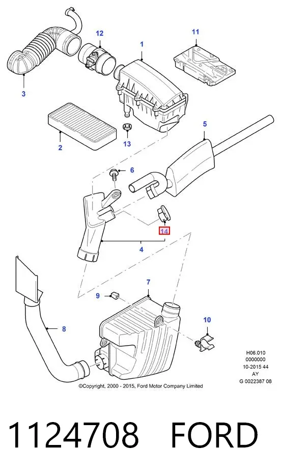 Cano derivado de ar, entrada de filtro de ar 1124708 Ford