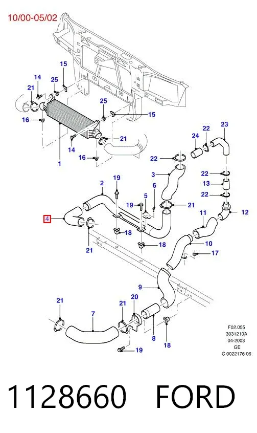 Mangueira (cano derivado) de intercooler 1128660 Ford