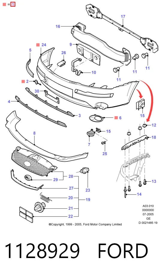 Pára-choque dianteiro 1128929 Ford