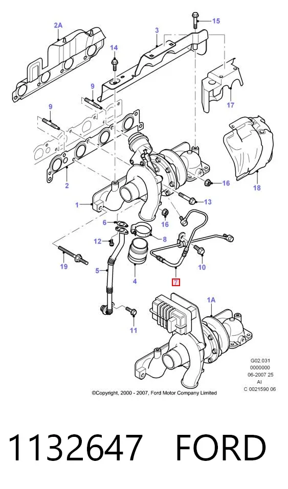 Tubo (mangueira) de fornecimento de óleo de turbina 1132647 Ford