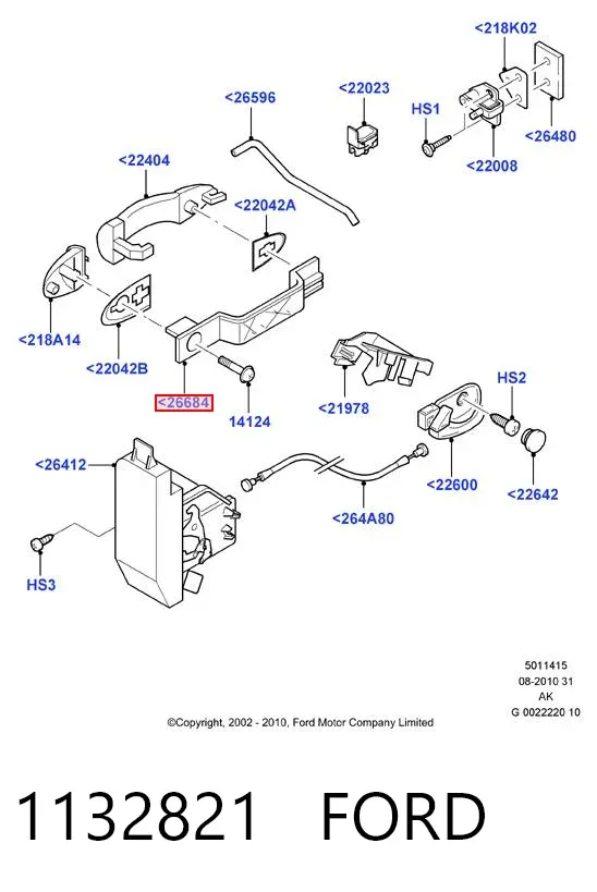 Suporte de maçaneta externa da porta traseira direita 1132821 Ford