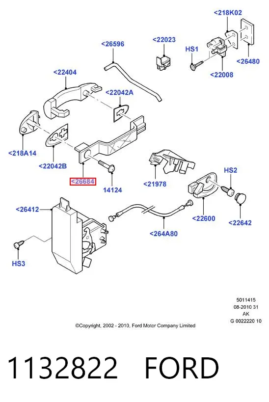 Suporte de maçaneta externa da porta traseira esquerda 1132822 Ford