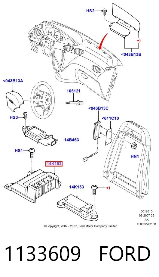 Módulo processador de controlo da bolsa de ar (Centralina eletrônica AIRBAG) 1133609 Ford